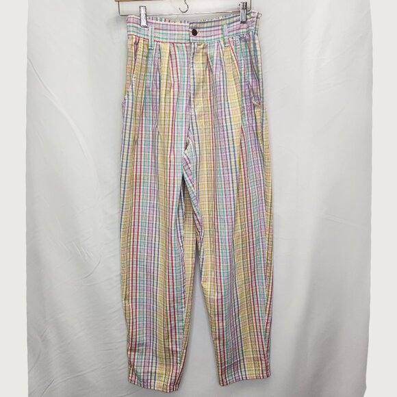 Vintage Cherokee Pleated High Rise Pants Womens 4 Small S Pastel Plaid Mom LL10X - Picture 1 of 7